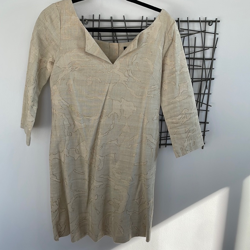 Vintage J.Crew beige tan gold linen silk office career church old money dress 0